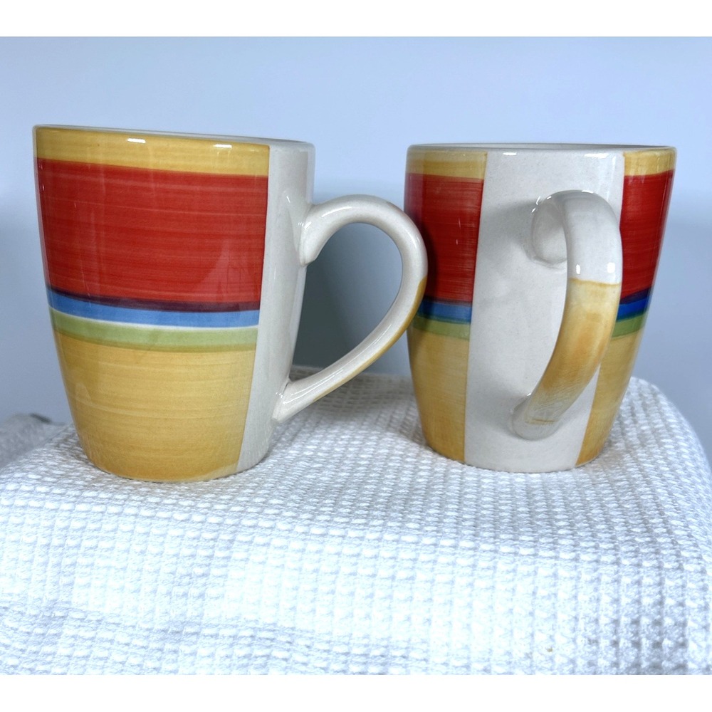 Royal Norfolk Mambo Teacups Multicolor Band Fine China Coffee Mugs Set of 2